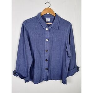 Click by Color Me Cotton Womens XL 100% Linen Periwinkle Blue Shacket Top USA